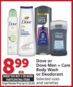 Vons Dove or Dove Men + Care Body Wash or Deodorant offer
