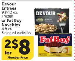 Vons Devour Entrées 9.8-12 oz. Frozen or Fat Boy Novelties 4-9 ct offer
