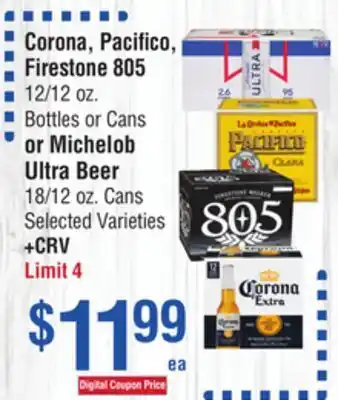 Smart & Final Corona, Pacifico, Firestone 805 or Michelob Ultra Beer offer