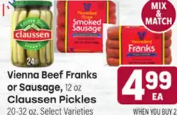 Tony’s Fresh Market Vienna Beef Franks or Sausage or Claussen Pickles offer