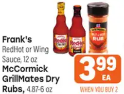 Tony’s Fresh Market Frank's, McCormick GrillMates Dry Rubs offer