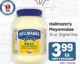 Tony’s Fresh Market Hellmann's Mayonnaise offer