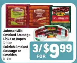 Tony’s Fresh Market Johnsonville Smoked Sausage Links or Ropes Eckrich Smoked Sausage or Smokies offer