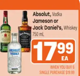 Tony’s Fresh Market Absolut, Jameson or Jack Daniel's offer