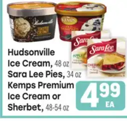 Tony’s Fresh Market Hudsonville Ice Cream, 48 oz Sara Lee Pies, 34 oz Kemps Premium Ice Cream or Sherbet, 48-54 oz offer