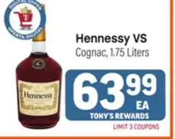 Tony’s Fresh Market Hennessy VS Cognac, 1.75 Liters offer