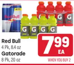 Tony’s Fresh Market Red Bull 4 Pk 8.4 oz, Gatorade 8 Pk 20 oz offer