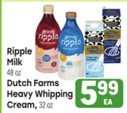 Tony’s Fresh Market Ripple Milk or Dutch Farms Heavy Whipping Cream offer