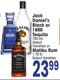 Jewel-Osco Jack Daniel's Black, 750 ml. or 1800 Tequila or Malibu Rum 1.75 ltr offer