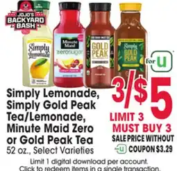Jewel-Osco Simply Lemonade, Simply Gold Peak Tea/Lemonade, Minute Maid Zero or Gold Peak Tea offer