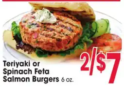 Jewel-Osco Teriyaki or Spinach Feta Salmon Burgers offer