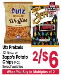 Jewel-Osco Utz Pretzels 12-16 oz. or Zapp's Potato Chips 8 oz offer