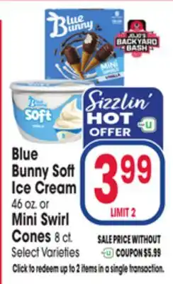 Jewel-Osco Blue Bunny Soft Ice Cream or Mini Swirl Cones offer