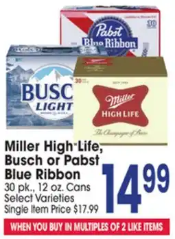 Jewel-Osco Miller High Life, Busch or Pabst Blue Ribbon offer