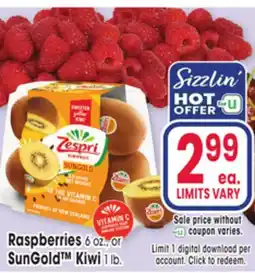 Jewel-Osco Raspberries 6 OZ., Or SunGold Kiwi 1 lb offer