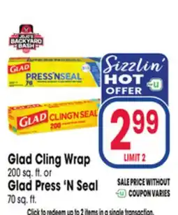 Jewel-Osco Glad Cling Wrap 200 sq. ft. or Glad Press 'N Seal 70 sq. ft offer