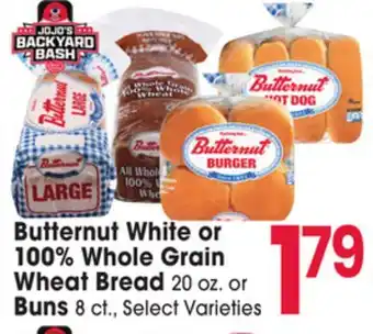 Jewel-Osco Butternut White or 100% Whole Grain Wheat Bread 20 oz. or Buns 8 ct offer
