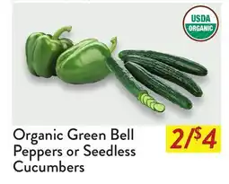 Fresh Thyme Organic Green Bell Peppers or Seedless Cucumbers offer