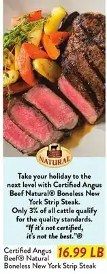 Fresh Thyme Certified Angus Beef Natural Boneless New York Strip Steak offer