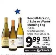 Safeway Kendall-Jackson, J. Lohr or Wente Morning Fog offer