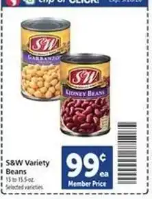 Safeway S&W Variety Beans offer