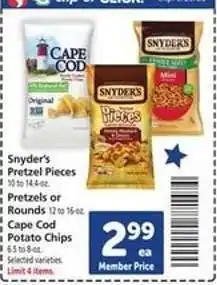 Safeway Snyder's Pretzel Pieces or Cape Cod Potato Chips offer
