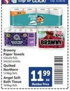 Safeway Brawny Paper Towels, Quilted Northern, Angel Soft Bath Tissue offer