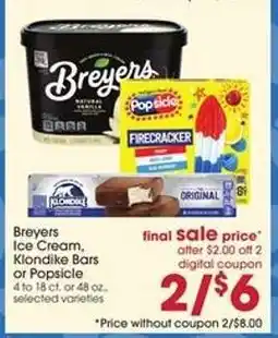 Giant Eagle Breyers Ice Cream, Klondike Bars or Popsicle offer