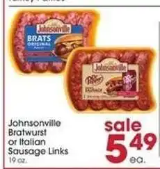 Giant Eagle Johnsonville Bratwurst or Italian Sausage Links offer