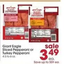 Giant Eagle Giant Eagle Sliced Pepperoni or Turkey Pepperoni offer