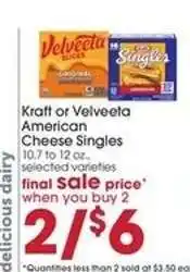 Giant Eagle Kraft or Velveeta American Cheese Singles offer
