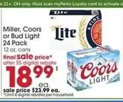 Giant Eagle Miller, Coors or Bud Light 24 Pack offer