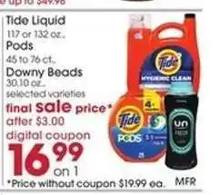 Giant Eagle Tide Liquid or Pods, Downy Beads offer