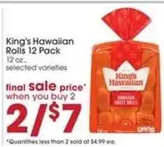 Giant Eagle King's Hawaiian Rolls 12 Pack offer