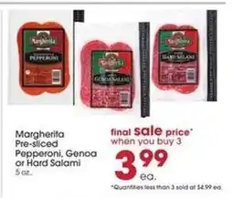 Giant Eagle Margherita Pre-sliced Pepperoni, Genoa or Hard Salami offer