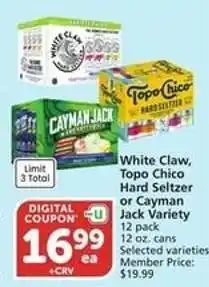 Albertsons White Claw, Topo Chico Hard Seltzer or Cayman Jack Variety offer