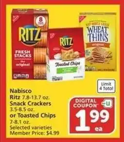 Albertsons Nabisco Ritz Snack Crackers or Toasted Chips offer