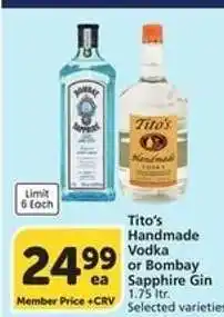 Albertsons Tito's Handmade Vodka or Bombay Sapphire Gin offer