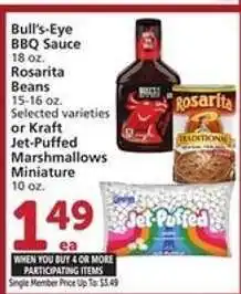Albertsons Bull's-Eye BBQ Sauce, Rosarita Beans, Kraft Jet-Puffed Marshmallows Miniature offer