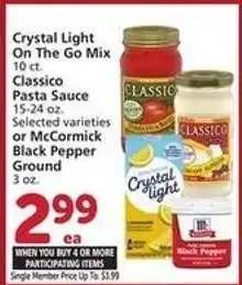 Albertsons Crystal Light On The Go Mix, Classico Pasta Sauce, McCormick Black Pepper Ground offer