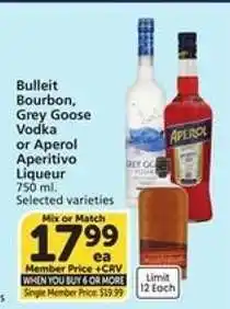 Albertsons Bulleit Bourbon, Grey Goose Vodka or Aperol Aperitivo Liqueur offer