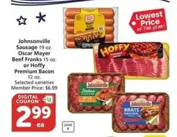 Albertsons Johnsonville Sausage, Oscar Mayer Beef Franks, Hoffy Premium Bacon offer