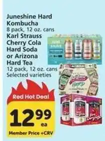 Albertsons Juneshine Hard Kombucha, Karl Strauss Cherry Cola Hard Soda or Arizona Hard Tea offer