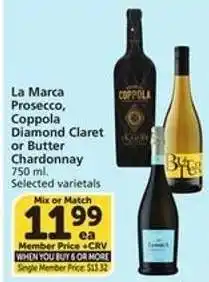 Albertsons La Marca Prosecco, Coppola Diamond Claret or Butter Chardonnay offer