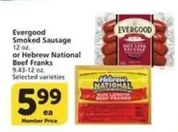 Albertsons Evergood Smoked Sausage or Hebrew National Beef Franks offer
