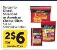 Albertsons Sargento Sliced, Shredded or American Cheese Slices offer