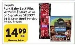 Albertsons Lloyd's Pork Baby Back Ribs with BBQ Sauce or Signature SELECT 91% Lean Beef Patties offer