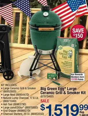 Ace Hardware Big Green Egg Large Ceramic Grill & Smoker Kit offer