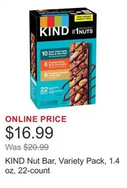 Costco KIND Nut Bar, Variety Pack, 1.4 oz, 22-count offer