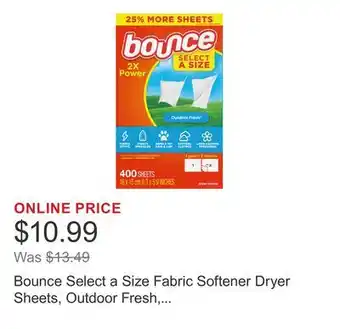 Costco Bounce Select a Size Fabric Softener Dryer Sheets, Outdoor Fresh, 400-count offer